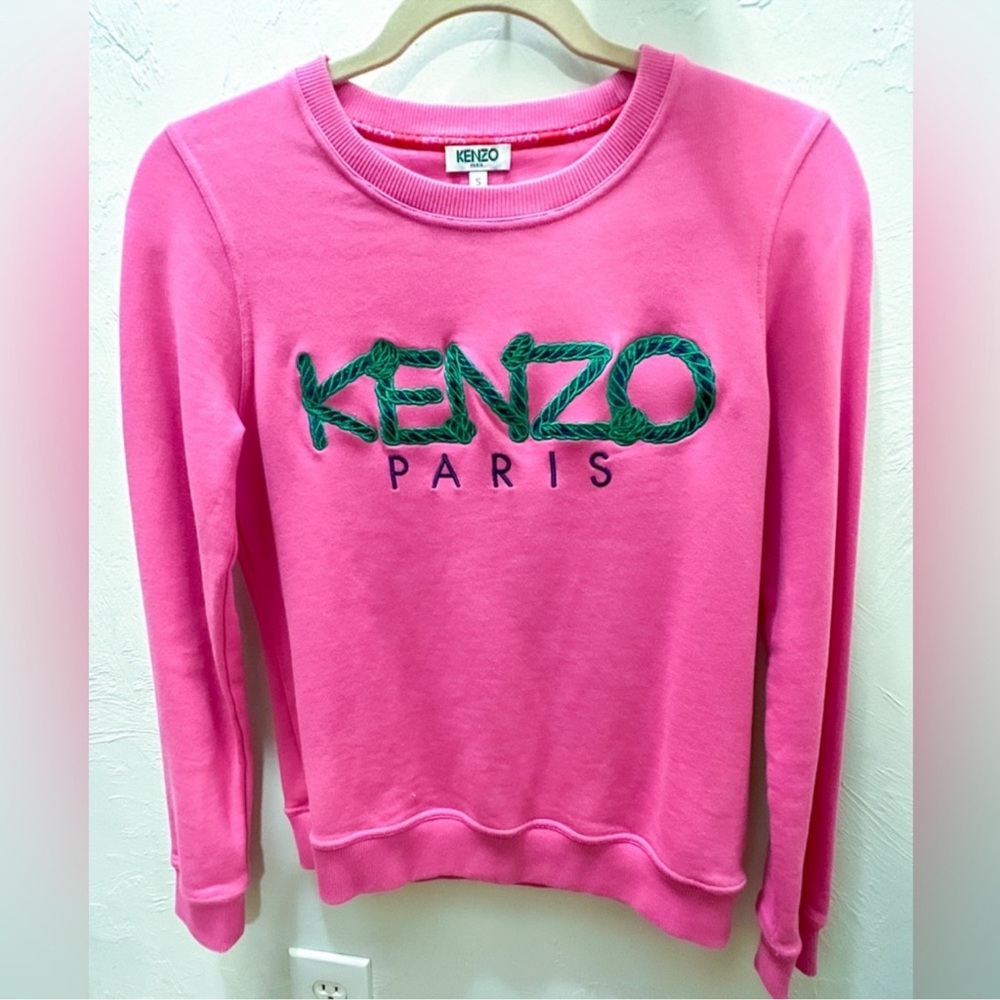 Kenzo Vibrant Pink Sweatshirt with Textured Green Logo